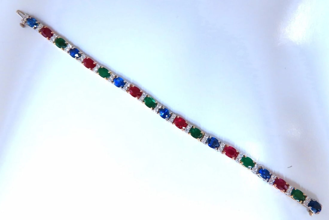 18.28ct natural ruby emerald sapphires diamond tennis bracelet 14kt gem line** - 6