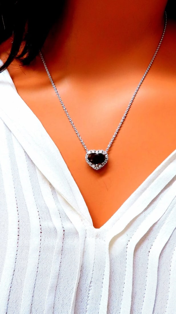 GIA certified 3.23ct Natural No Heat Heart Sapphire Diamonds Necklace 14kt** - 8
