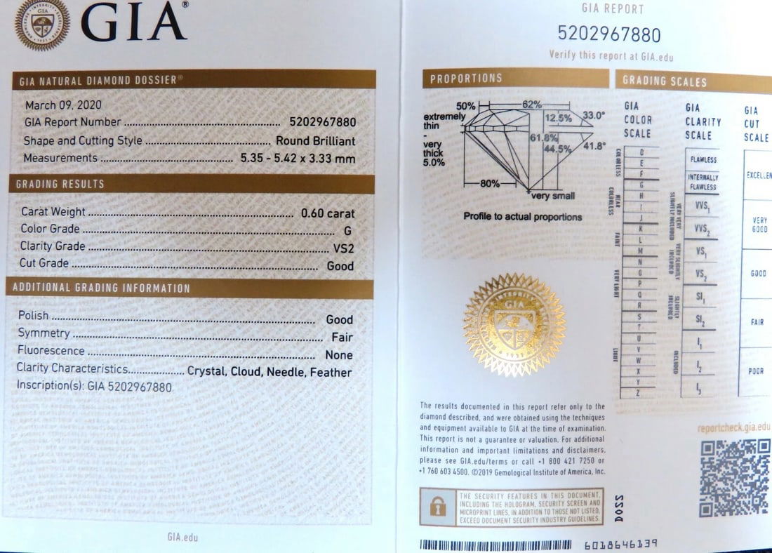 GIA Certified .60ct round cut diamond solitaire ring classic G/Vs - 9