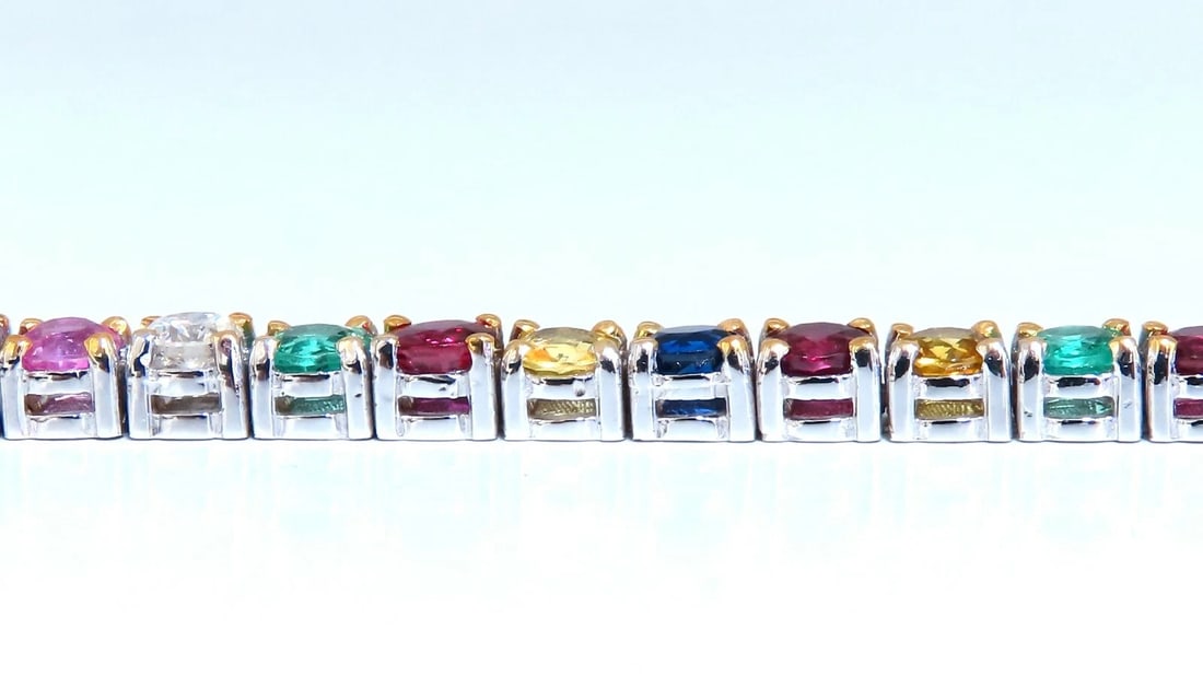 13ct natural ruby emerald sapphires diamond tennis bracelet 10kt gem line** - 3