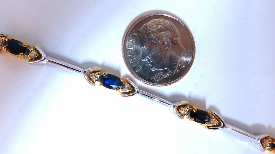 2.16ct natural Sapphire diamonds alternating bracelet 14kt bar link** - 4