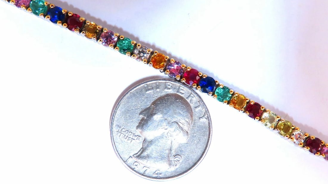 9.80ct natural ruby emerald sapphires diamond tennis bracelet 14kt gem line** - 6