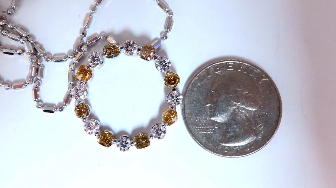 3.32ct Fancy Color Natural Yellow Brown Diamond Circle Eternity Necklace 14kt** - 5