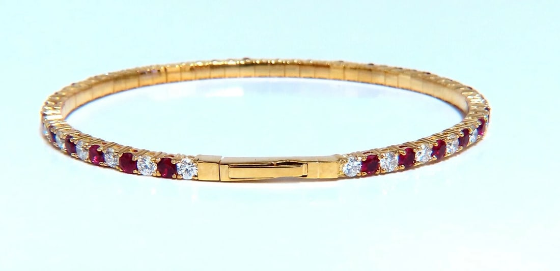 4.65ct vivid red natural ruby diamonds tennis Flexible Bangle bracelet 14kt** - 3
