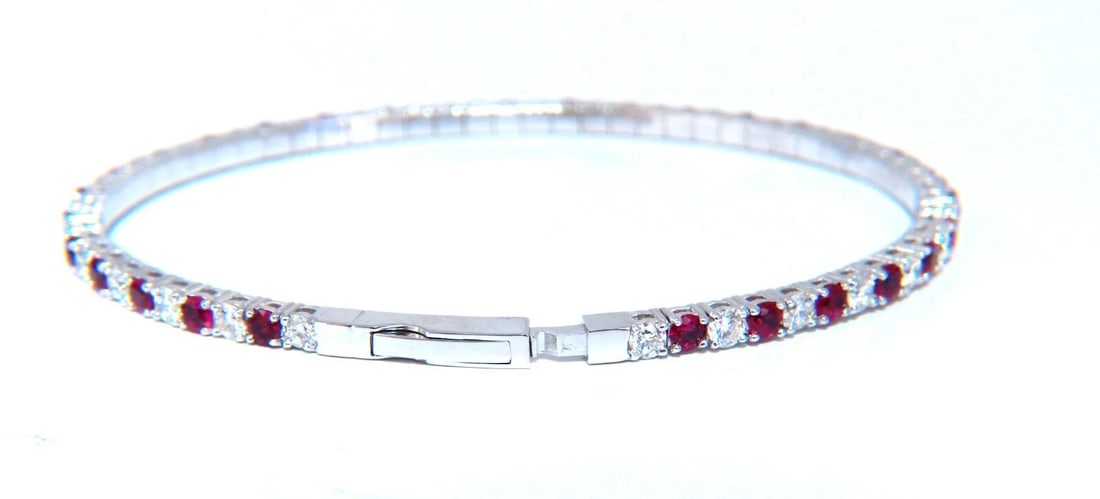 5.25ct vivid red natural ruby diamonds tennis Flexible Bangle bracelet 14kt** - 8