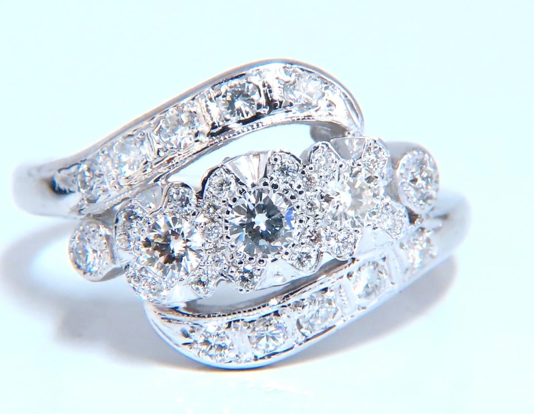 .54ct Natural Diamonds American Regency Revival Deco Ring 14kt**: Title: .54ct Natural Diamonds American Regency Revival Deco Ring 14kt** Description: Vintage American Revival Restored Bypass Mid Century ring .54ct Natural Round Diamonds G-color Vs-2 clarity 14kt