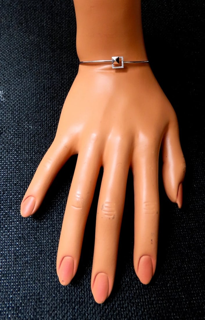 .10ct Natural Diamonds Bangle Bracelet 14kt Gold Floating Pyramid** - 6