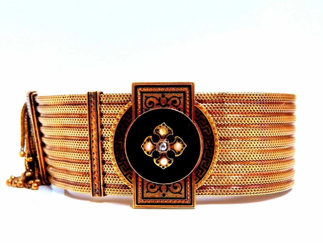 Antique European Slide Cuff Emblem Iconic Bracelet 14kt &Tassel Slide Adjustable - 4