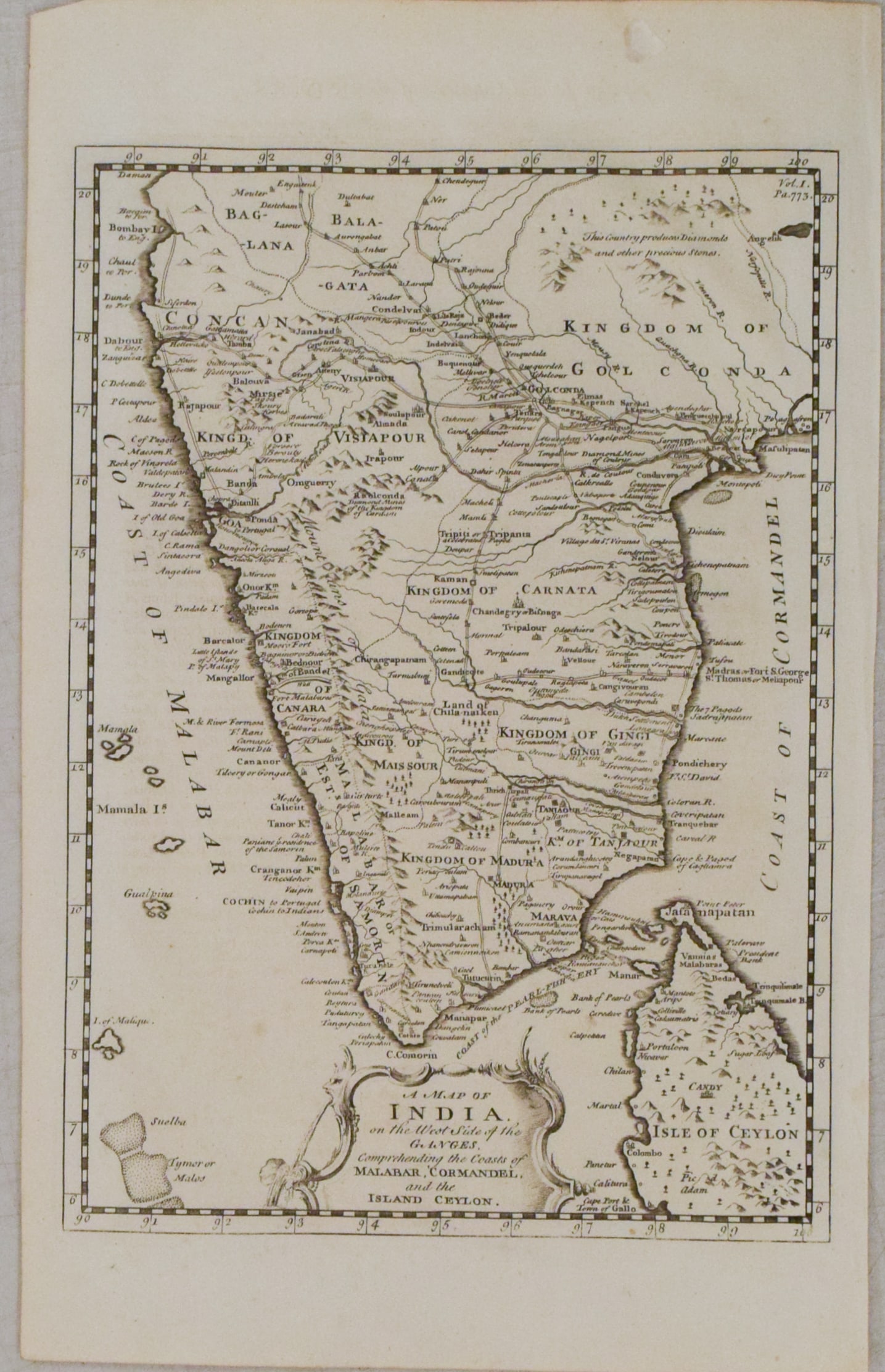 1764 Bowen Map of Southern India -- A Map Of India On The West Side Of the Ganges Comprehending the (1 of 1)
