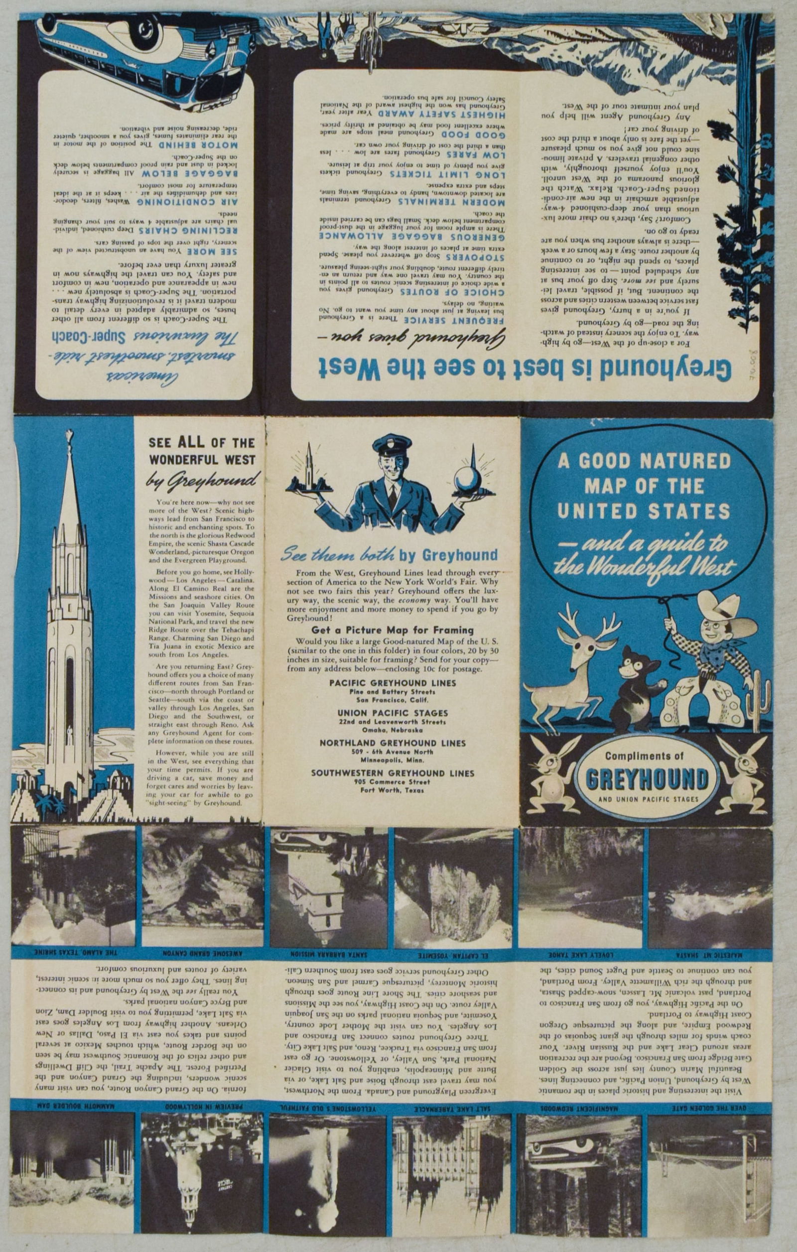 1934 Greyhound Pictorial Map of the US -- A Good Natured Map of the United States Setting Forth the - 2