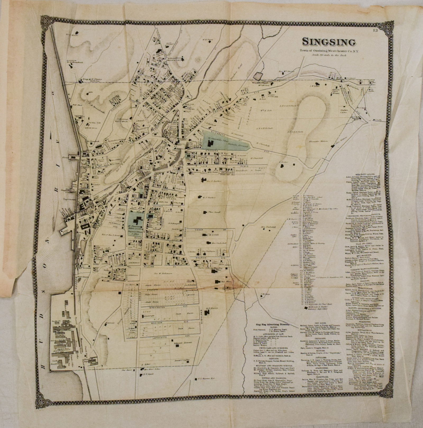 1867 Beers Map of Ossining with Sing Sing Prison in New York -- Sing Sing, The Town of Ossining, (1 of 1)