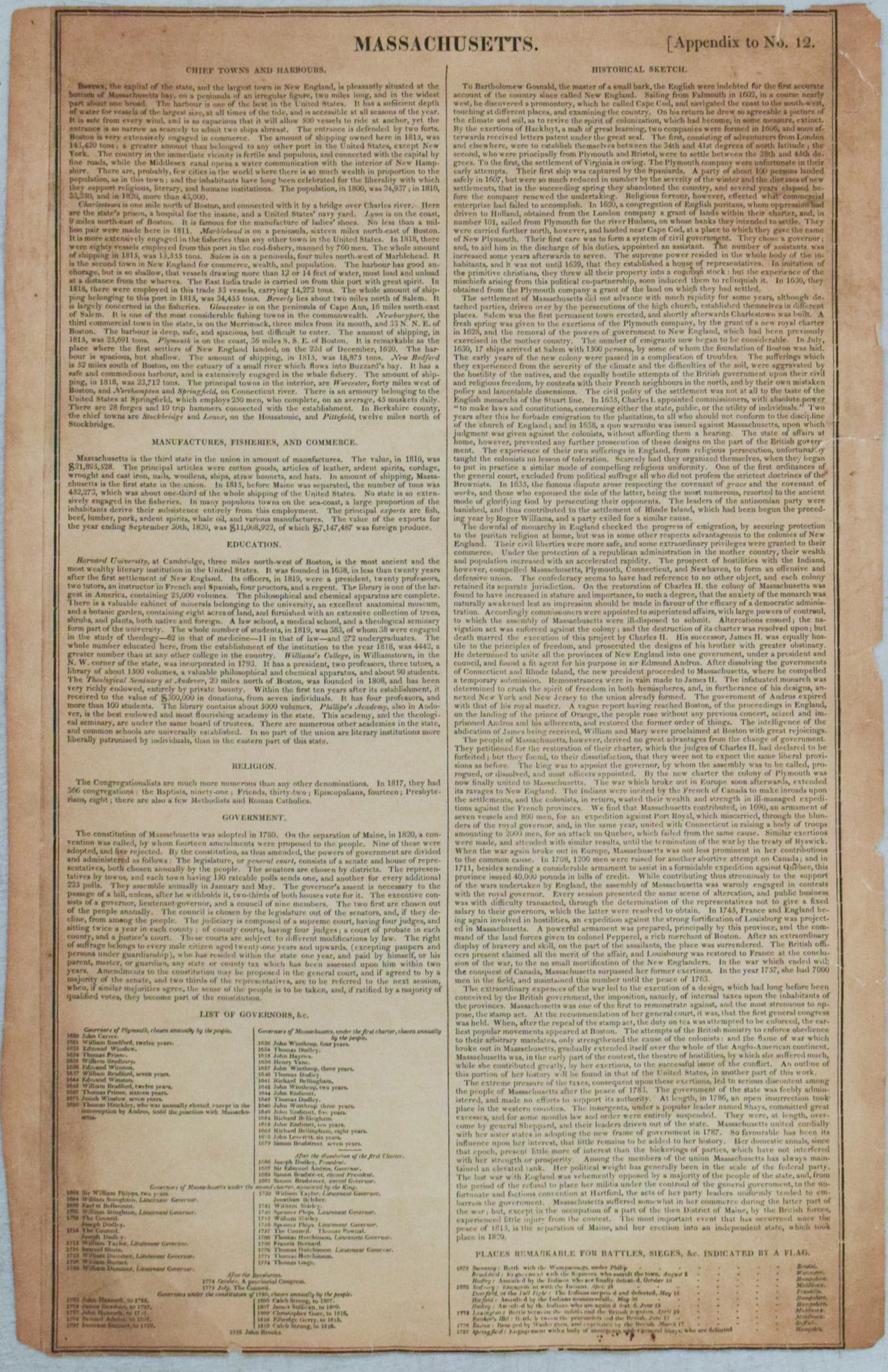 1822 Carey & Lea Map of Massachusetts -- Geographical, Historical, and Statistical Map of - 2