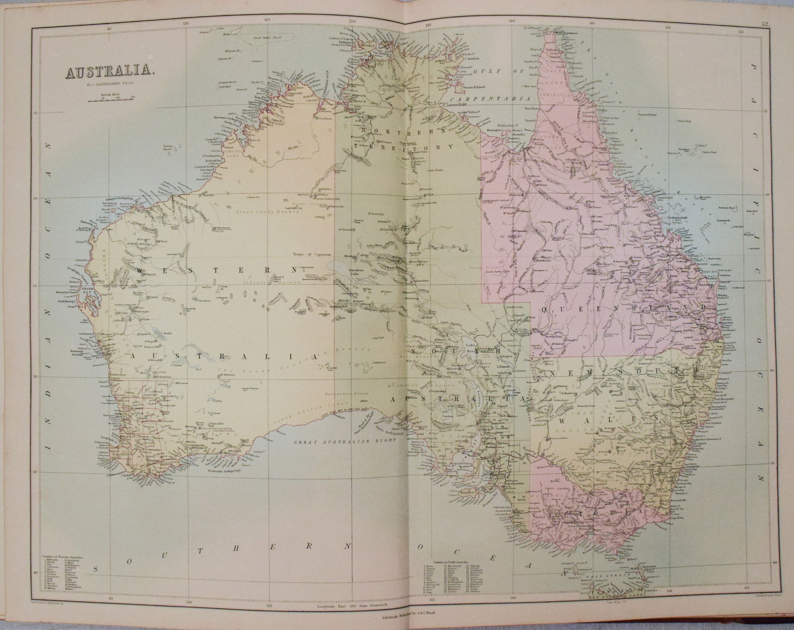 1892 Black Map of Australia [on Separate Sheet] New South Wales [on Separate Sheet] Victoria: Title:1892 Black Map of Australia [on Separate Sheet] New South Wales [on Separate Sheet] Victoria,li>Cartographer:A&C Black Year/Place:1892, Edinburgh Map Dimension(in.):16.2 X 21.7 in. Largest Descr