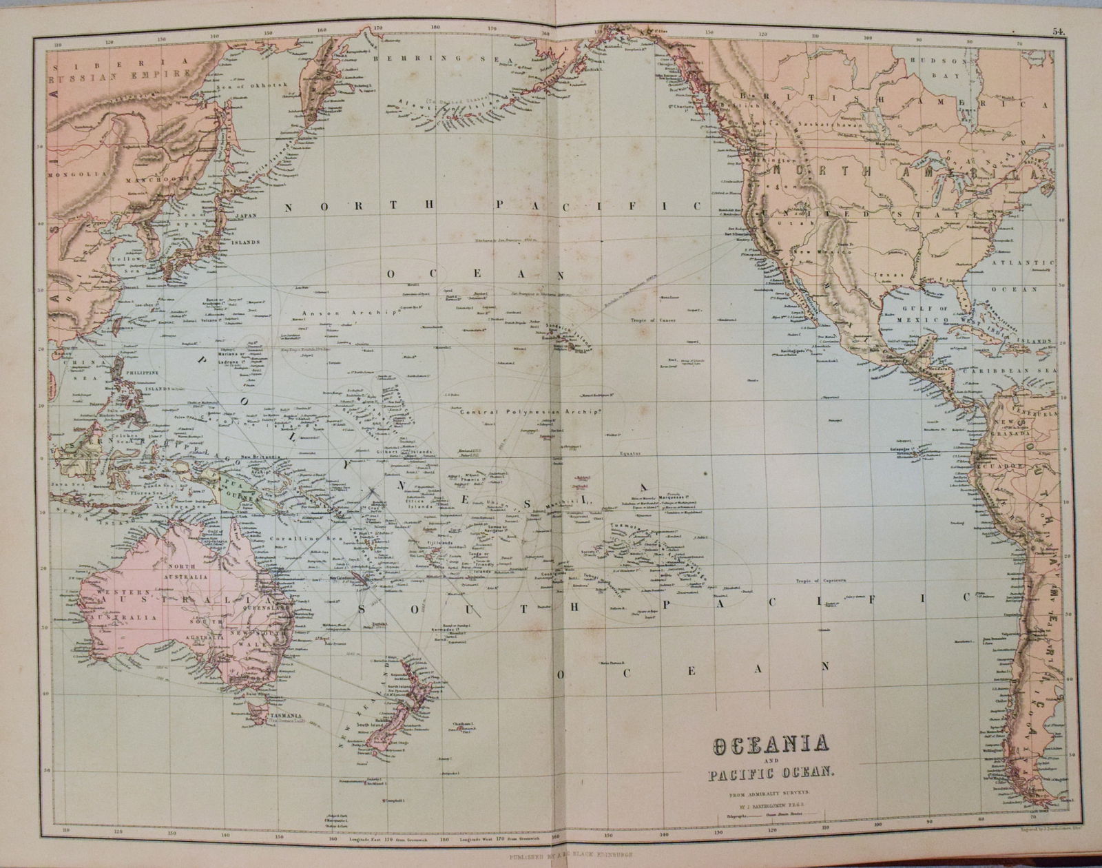 1892 Black Map of New Zealand and [on Separate Sheet] Pacific Ocean - 2