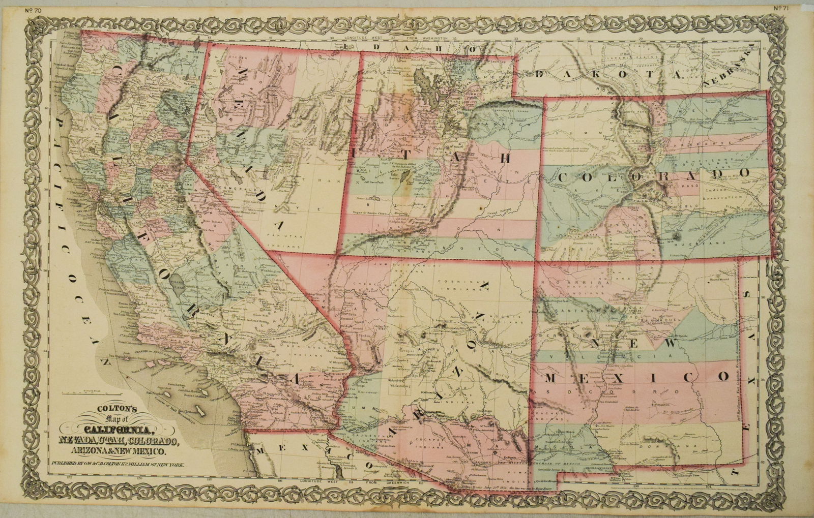 1865 Colton Map of US Southwest -- Colton's Map of California, Nevada, Utah, Colorado, Arizona & New (1 of 1)