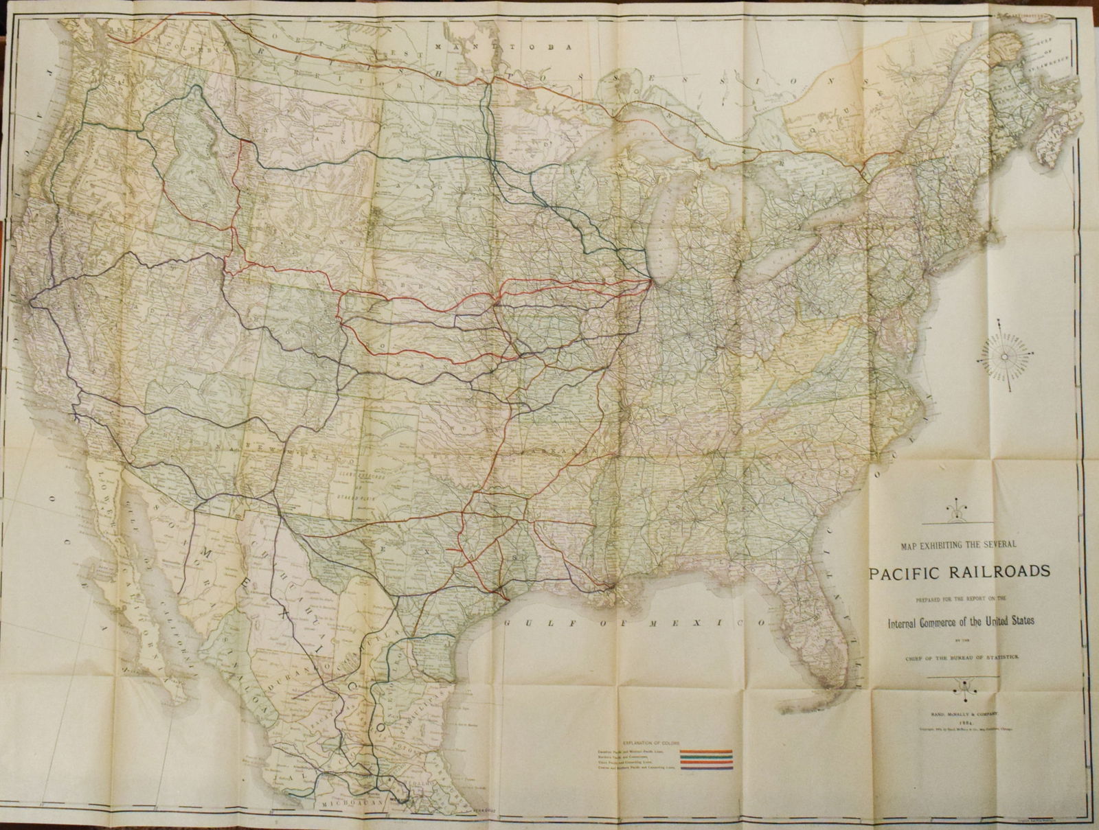 1884 Rand McNally Map of US Railroad System -- Map Exhibiting the Several Pacific Railroads Prepared (1 of 1)