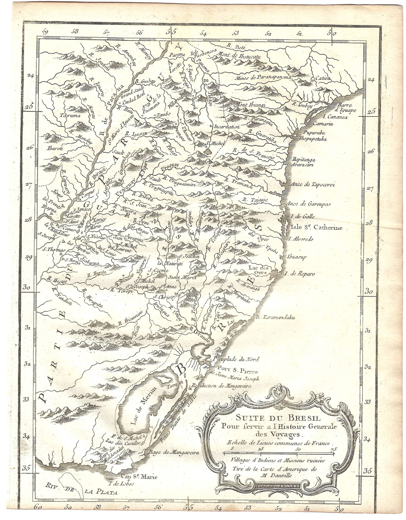 1764 Bellin Map of Coastal Uruguay to Iguape in Brazil -- Suite du Bresil pour Servir a l'Histoire (1 of 1)