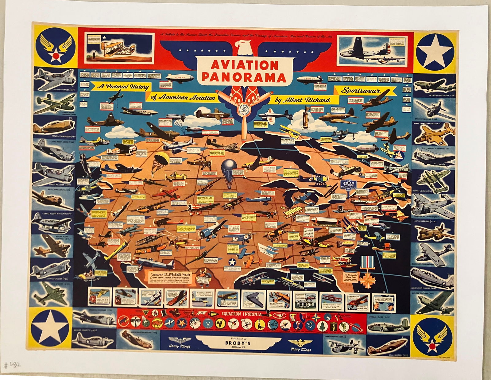 1943 Cheesman Map of US Aviation -- Aviation Panorama - A Pictorial History of American Aviation: Title:1943 Cheesman Map of US Aviation -- Aviation Panorama - A Pictorial History of American Aviation,li>Cartographer:F Cheeseman Year/Place:1943, Milwaukee Map Dimension(in.):17 X 22 in. Description