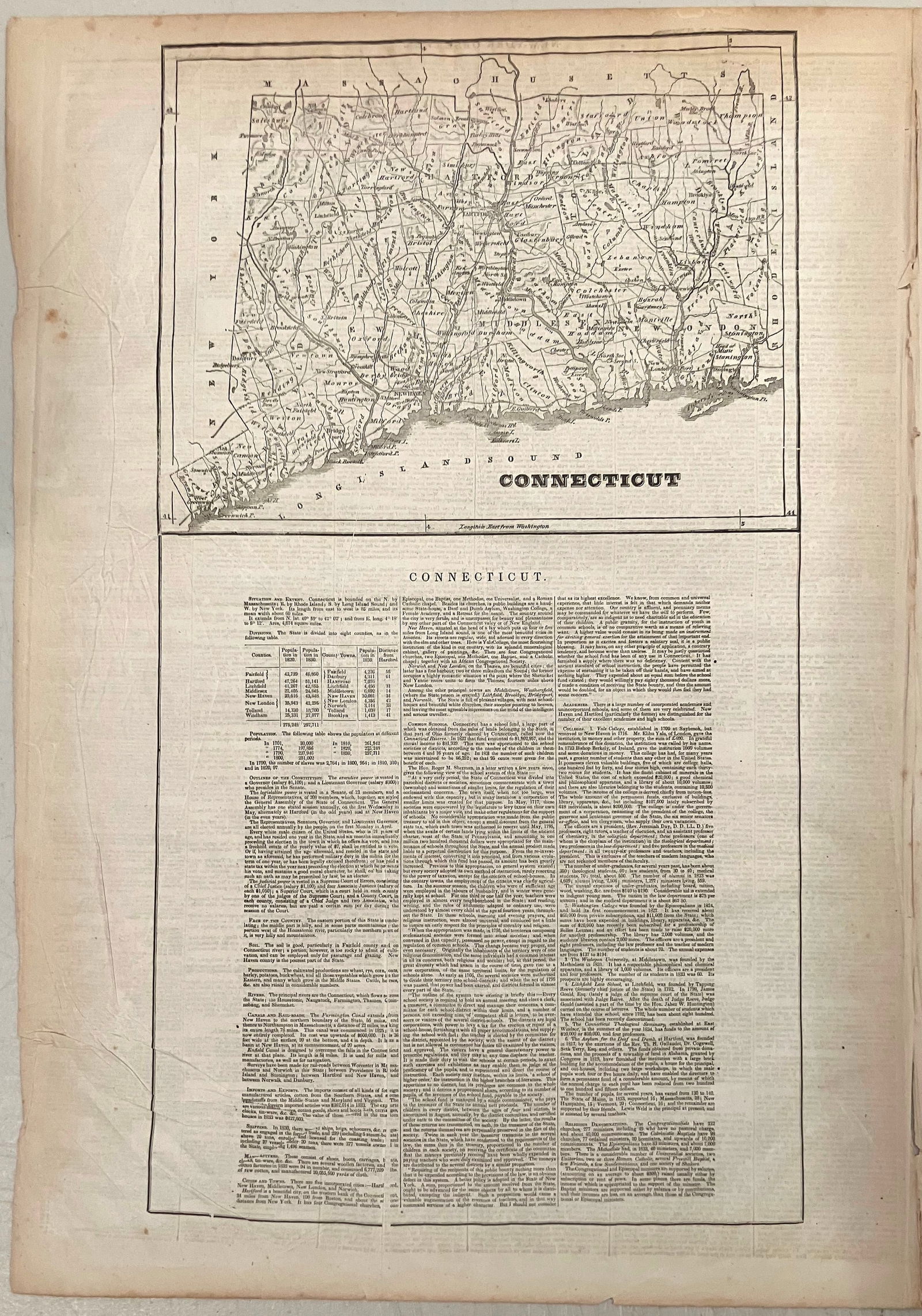 1839 New-York Observer Map of Connecticut- -- Connecticut (1 of 2)