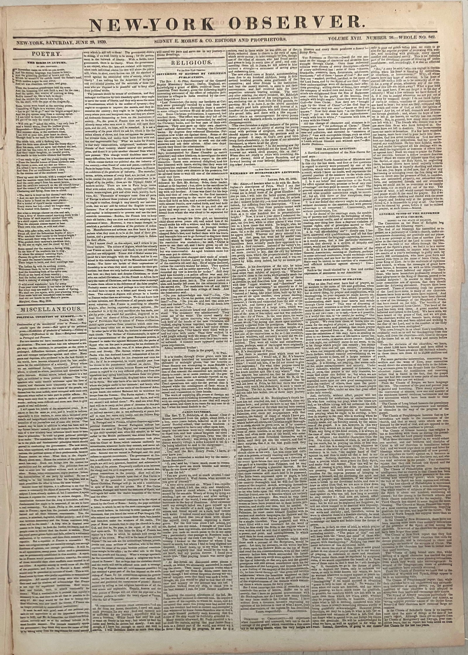 1839 New-York Observer Map of Connecticut- -- Connecticut - 2