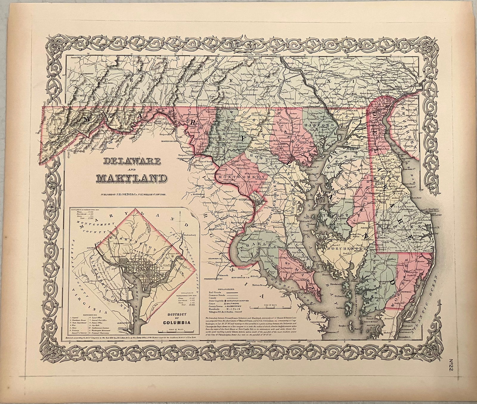 1855 Colton Map of Maryland, Delaware and Washington DC -- Delaware and Maryland (1 of 1)