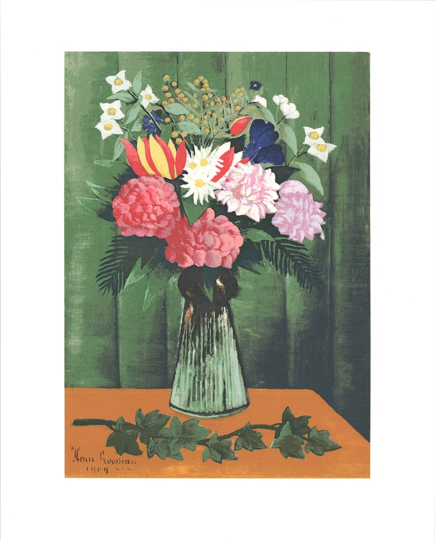 Henri Rousseau - Flowers in Vase - 1991 Serigraph 20" x 16": Title: Henri Rousseau - Flowers in Vase - 1991 Serigraph 20" x 16" Artist: Henri Rousseau Additional Information: Flowers in Vase Description: "Flowers in Vase" by Henri Rousseau, 1991 Unsigned