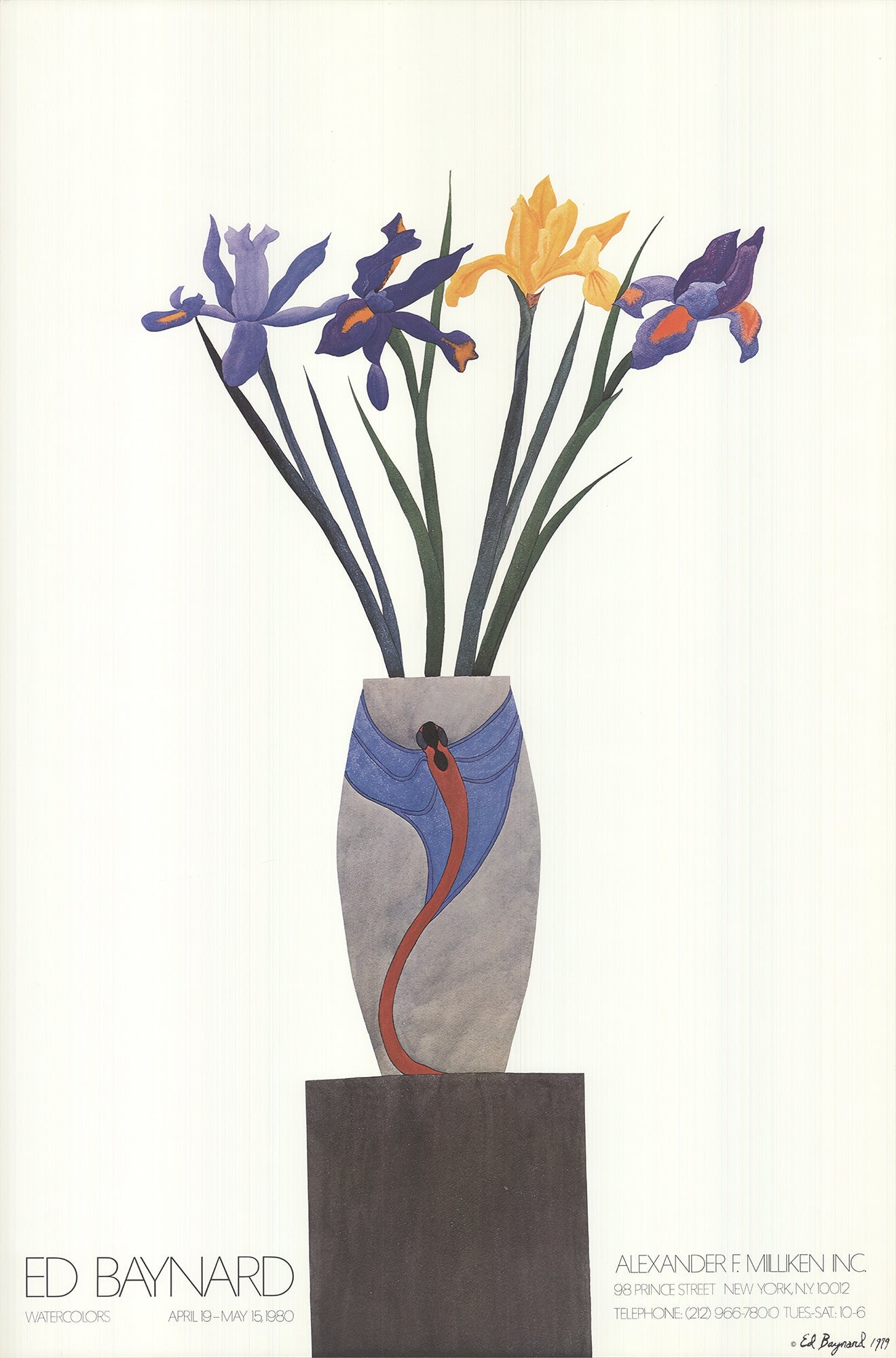 Ed Baynard - Flowers in Vase on Black Stand - 1980 Offset Lithograph 37.75" x 25" (1 of 4)