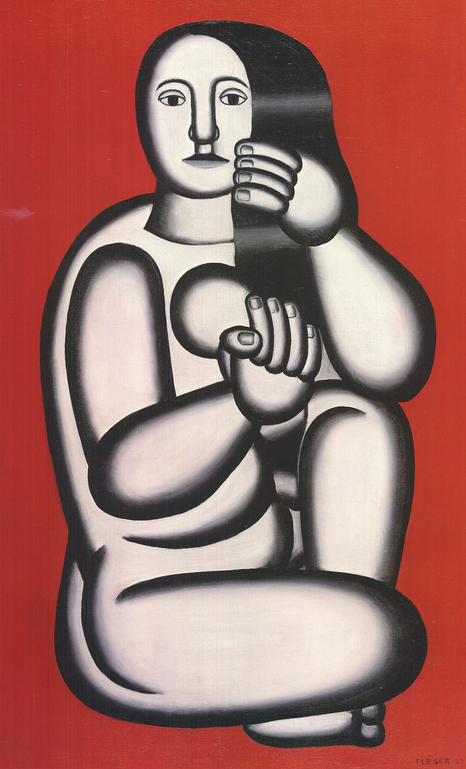 Fernand Leger - Figure on a Red Background - 1982 Offset Lithograph 38" x 21.5" - 2