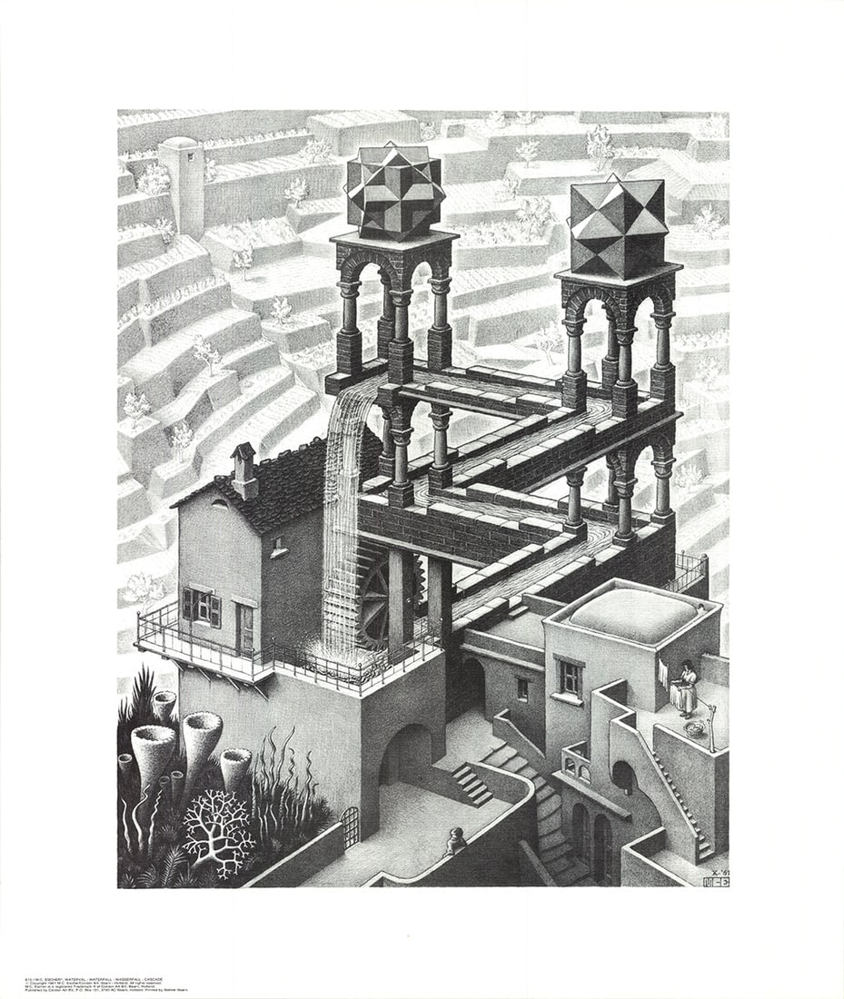 M.C. Escher - Waterfall - Offset Lithograph 25.75" x 21.75" (1 of 4)