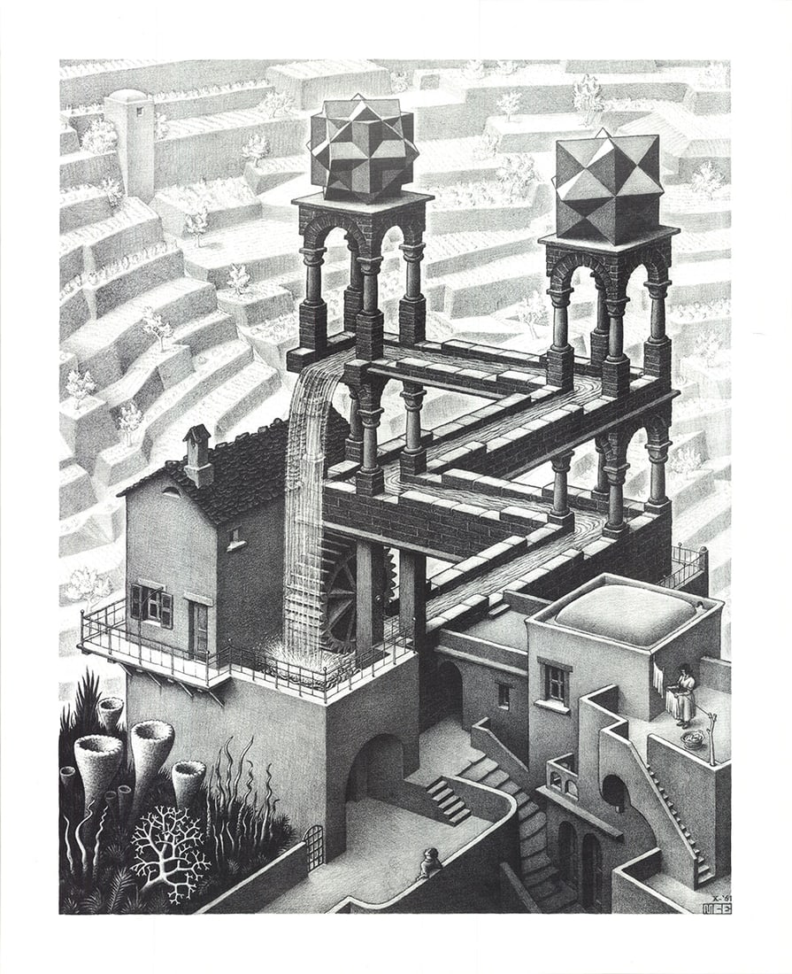 M.C. Escher - Waterfall (Small) - Offset Lithograph 22.75" x 18.5" (1 of 4)
