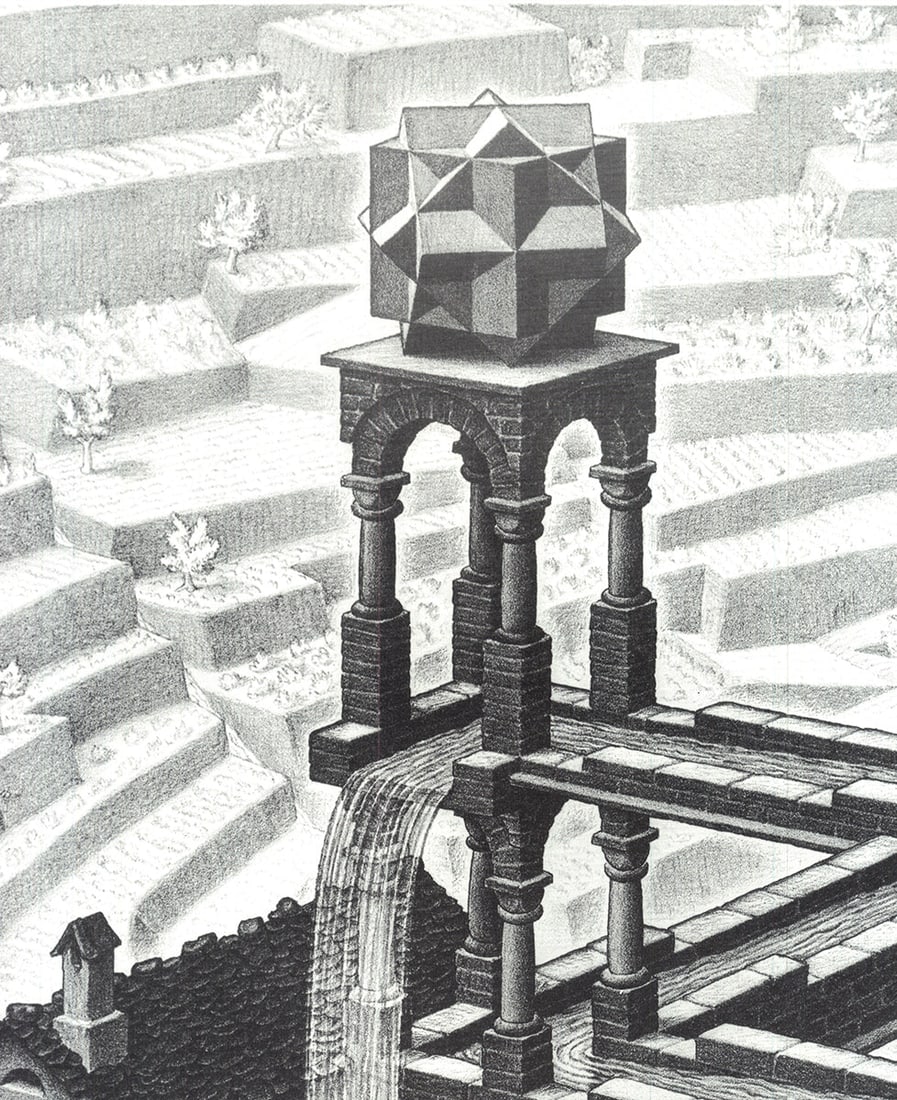 M.C. Escher - Waterfall (Small) - Offset Lithograph 22.75" x 18.5" - 3
