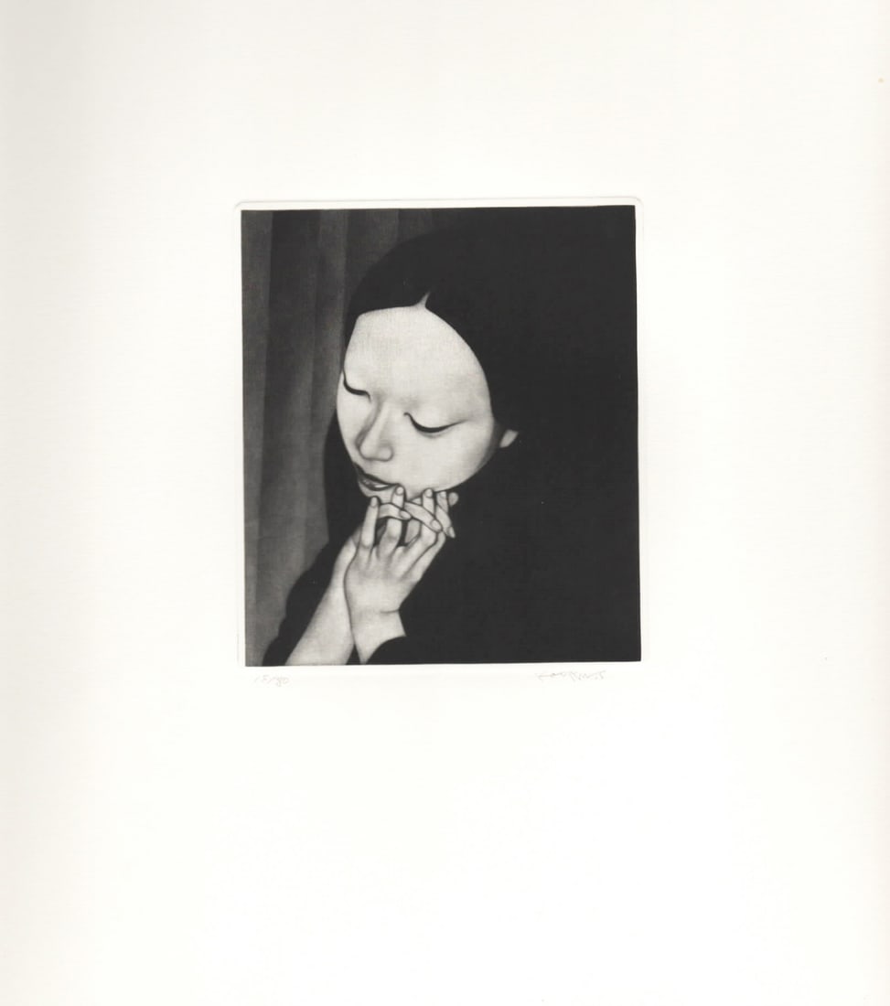 Kaoru Saitio (B. - 1931): Thoughts: ARTIST/TITLE:Kaoru Saitio (B. - 1931): ThoughtsMEDIUM:MezzotintEDITION:Limited Edition #15/80SIZE:The print image measures 3 5/8 X 4 1/8 inches plus marginsCONDITION:The print is in excellent, never