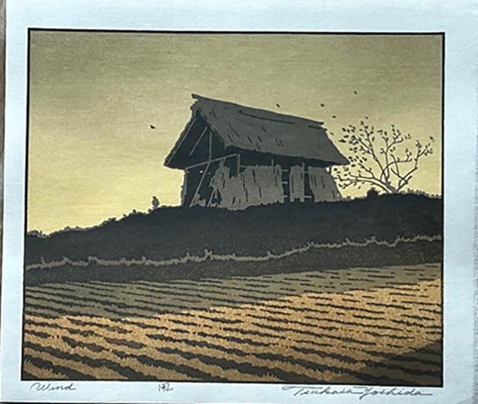 Tsukasa Yoshida (B. - 1949): Wind: ARTIST/TITLE: Tsukasa Yoshida (B. - 1949): WindMedium:Woodblock PrintSize:The print image measures 8 3/8 X 9 7/8 inches plus marginsCondition:The print is in excellent, never framed condition. It is