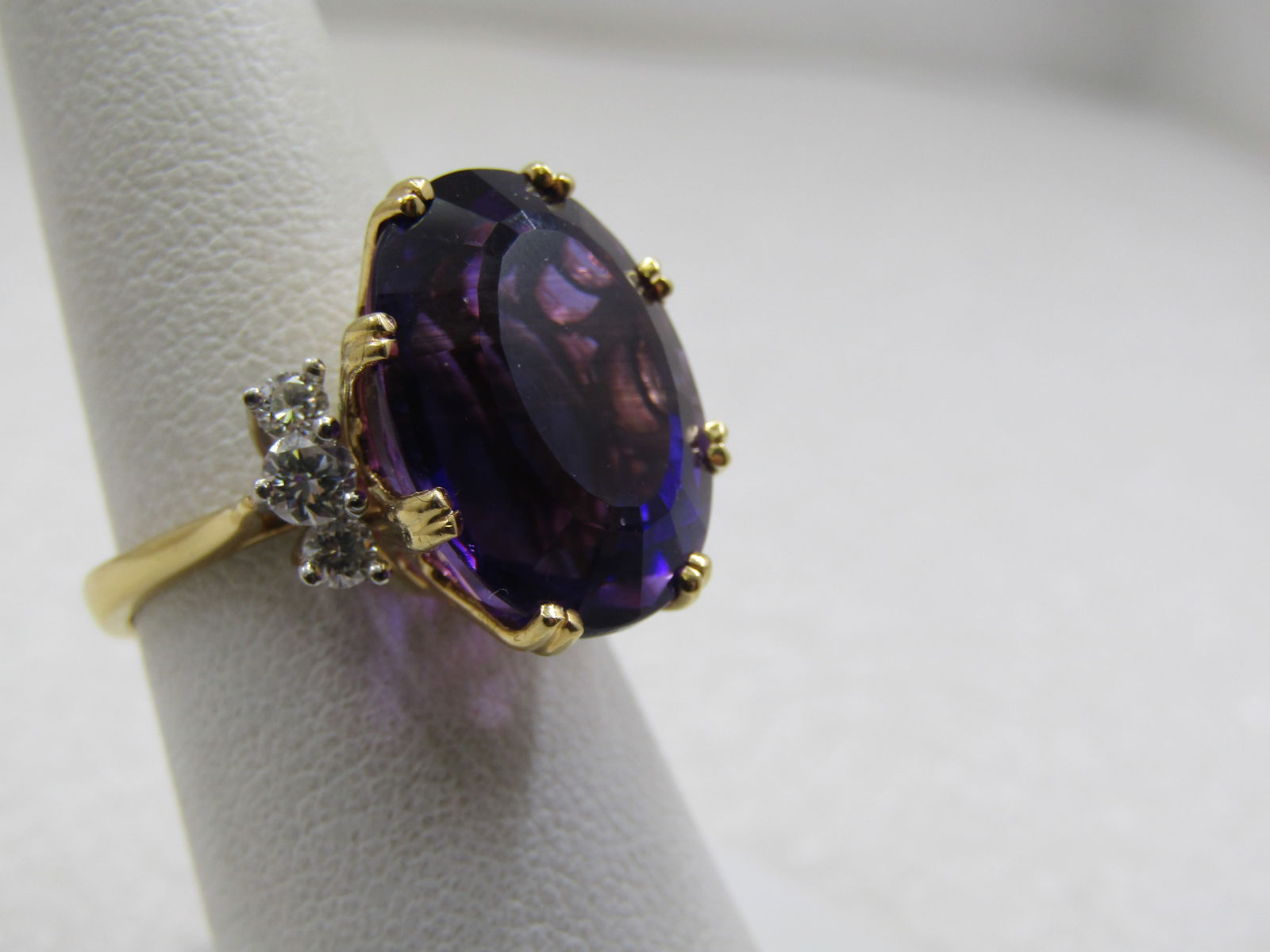 Vintage 18kt & Platinum Amethyst Diamond Ring, Sz. 6.5 - 2