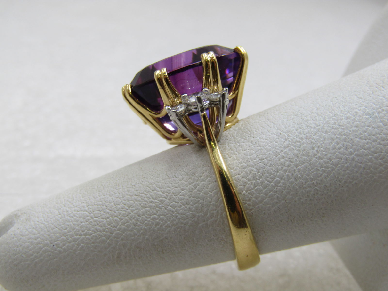 Vintage 18kt & Platinum Amethyst Diamond Ring, Sz. 6.5 - 5