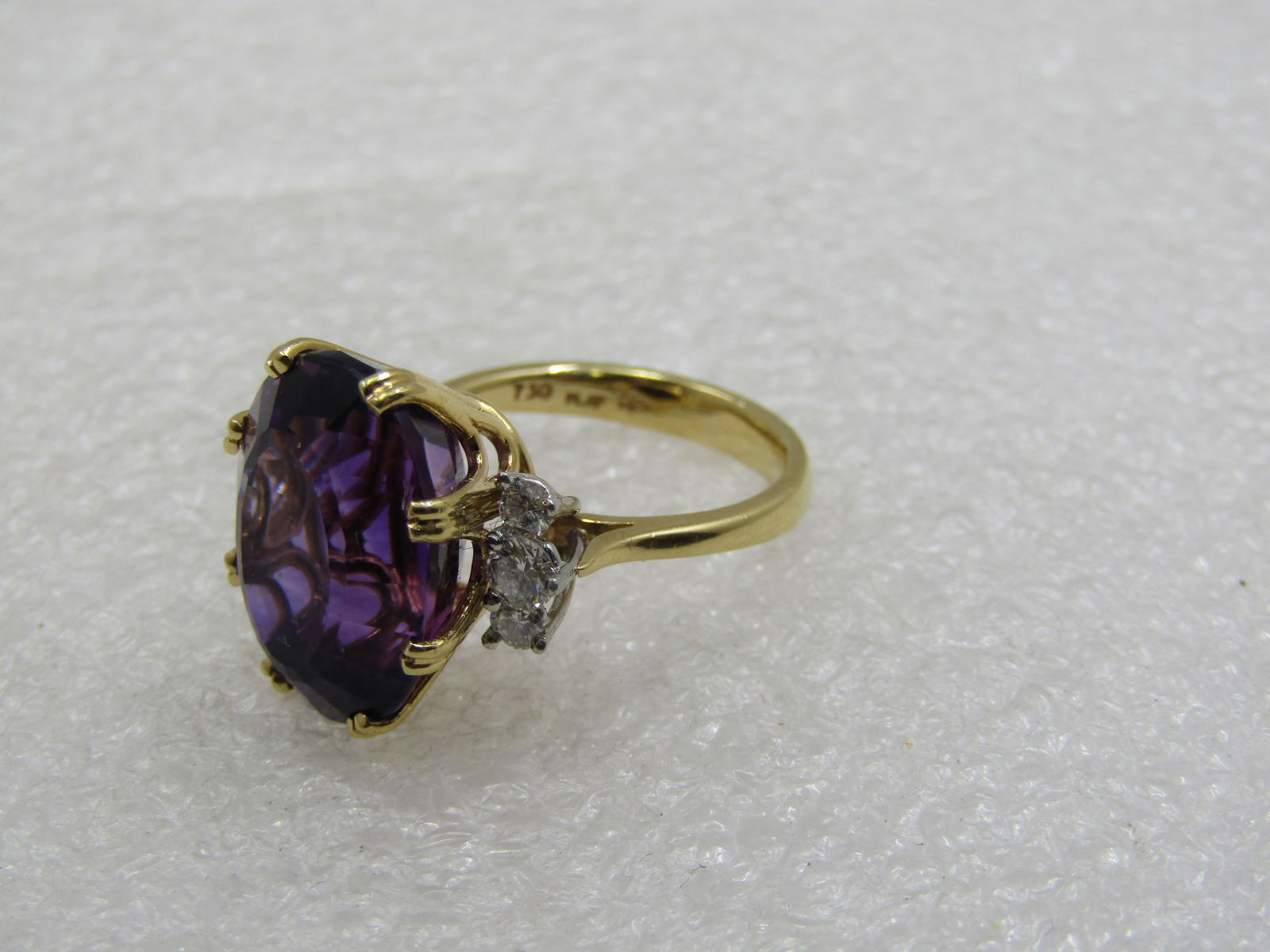 Vintage 18kt & Platinum Amethyst Diamond Ring, Sz. 6.5 - 6