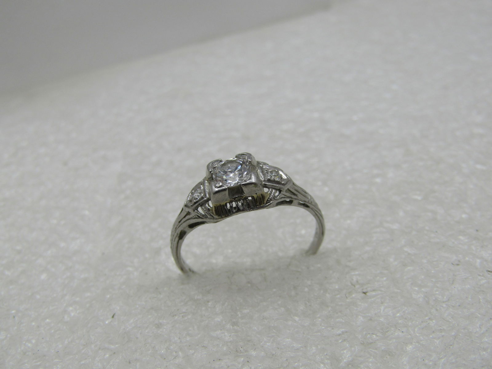 Vintage Platinum Diamond Engagement Ring, Art Deco, Sz. 7. 1920's, Signed Certified - 5