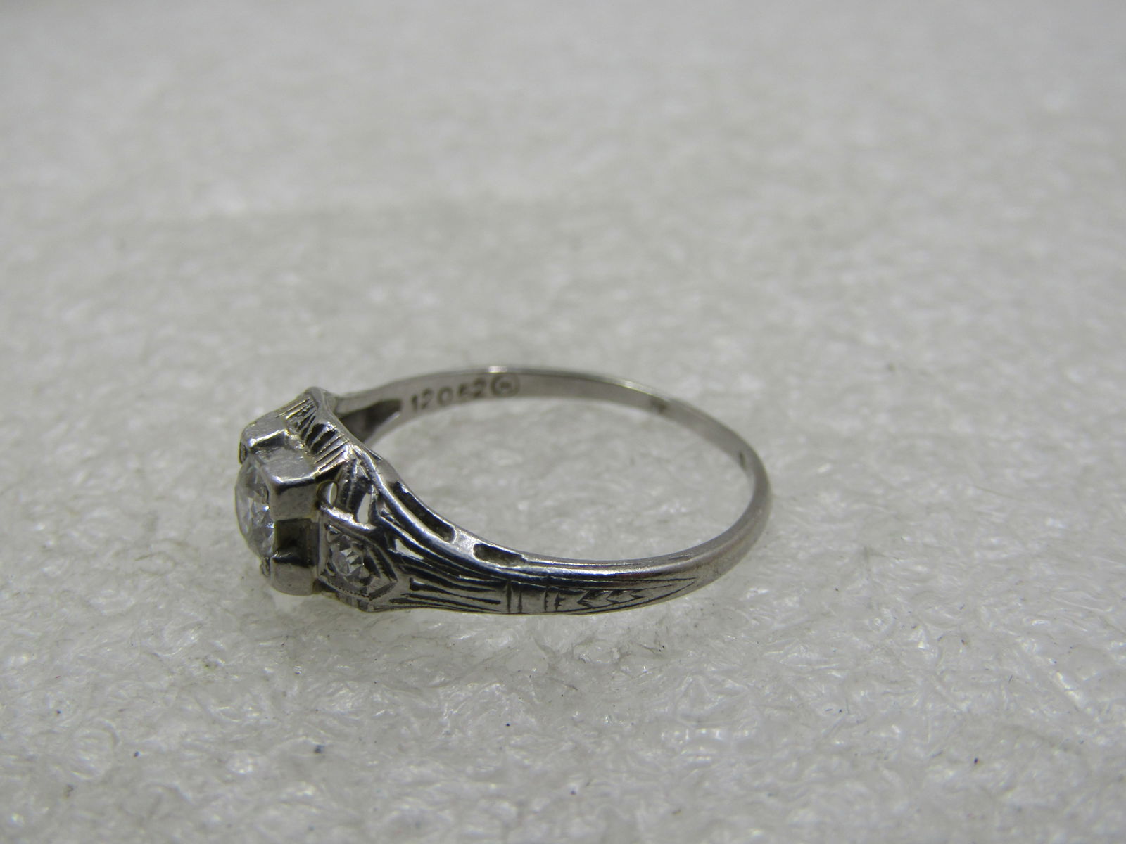 Vintage Platinum Diamond Engagement Ring, Art Deco, Sz. 7. 1920's, Signed Certified - 8