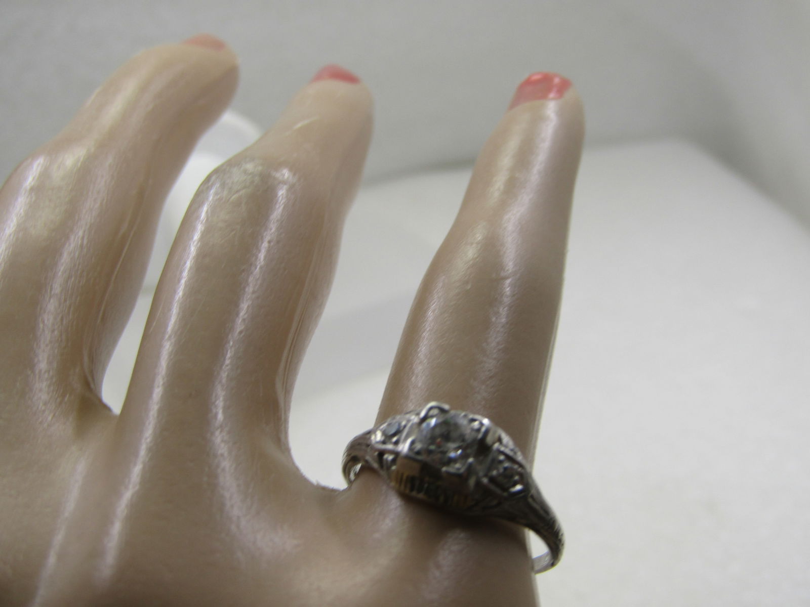Vintage Platinum Diamond Engagement Ring, Art Deco, Sz. 7. 1920's, Signed Certified - 9