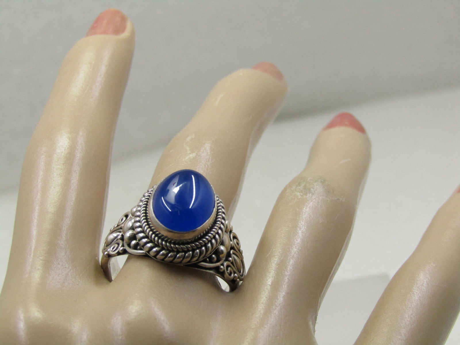Sterling Blue Chalcedony Bali Ring, Sz. 10.5, Suarti - 6