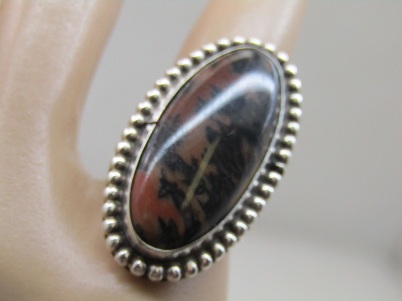 Vintage Sterling Southwestern Dendritric Stone Ring, Sz. 5.25 - 6