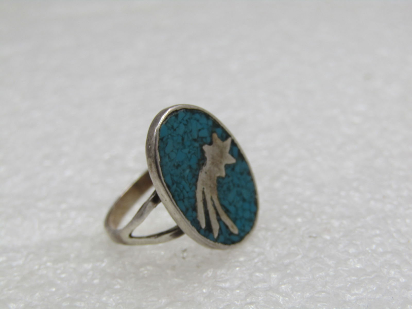 Vintage Sterling Southwestern Shooting Star Turquoise Ring, Sz. 6 - 4