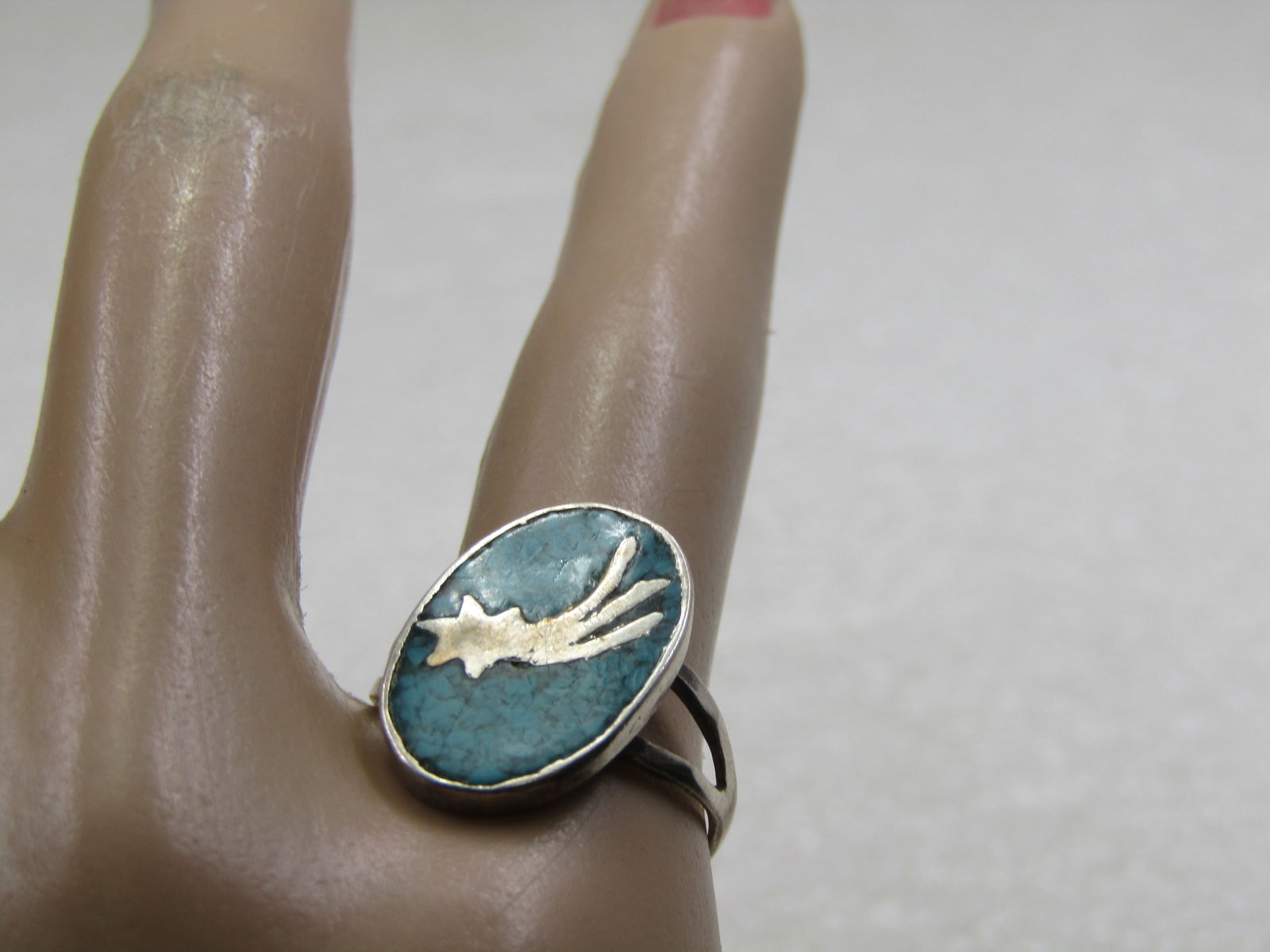 Vintage Sterling Southwestern Shooting Star Turquoise Ring, Sz. 6 - 8
