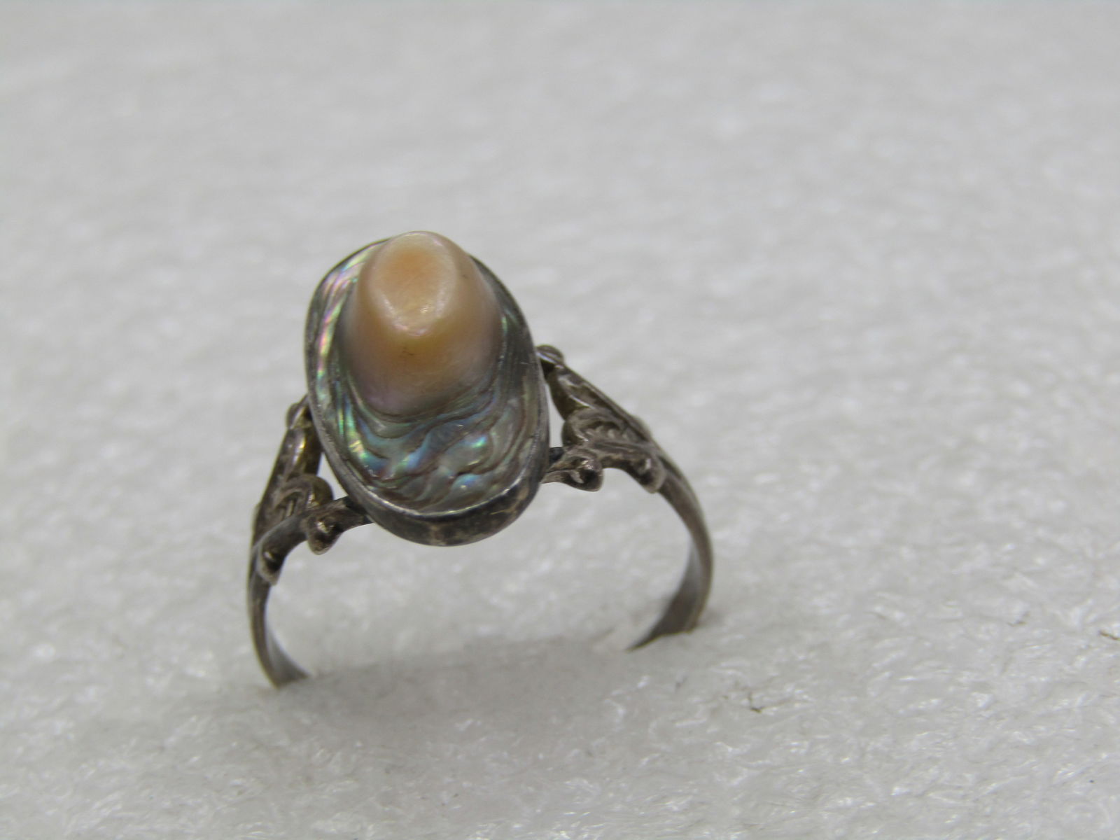 Vintage Sterling Blister Pearl Ring, Abalone, Sz. 8, 1930's-1940's - 4