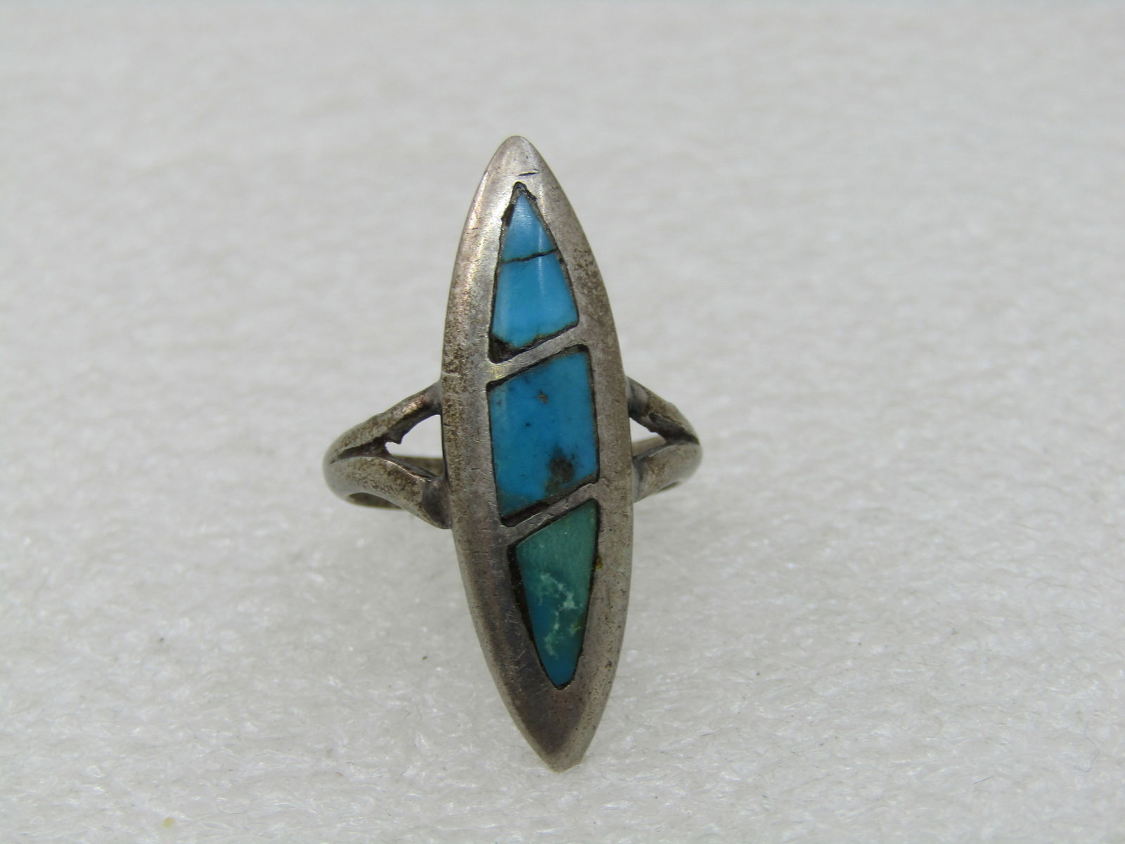 Vintage Stering Inlaid Turquoise Southwestern Ring, Sz. 5, 1.25" Long, - 4