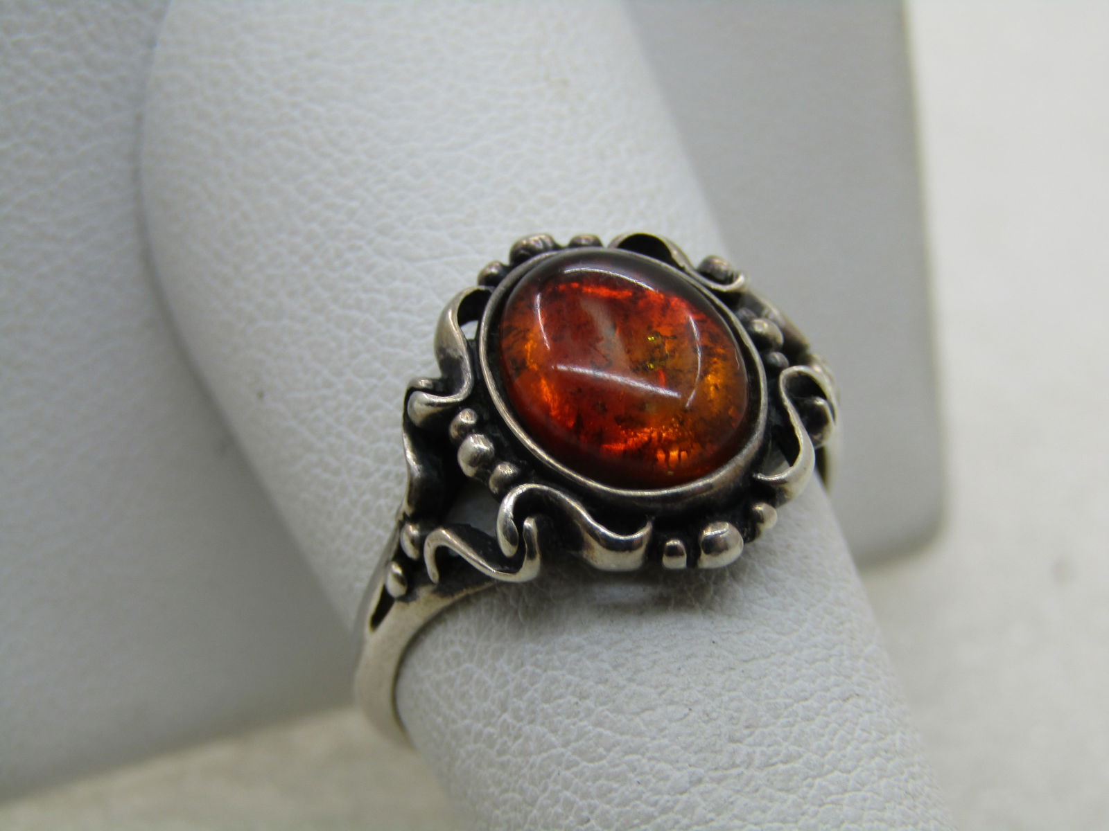 Vintage Sterling Faux Amber Ring, Sz. 8.5, Scrolled - 2