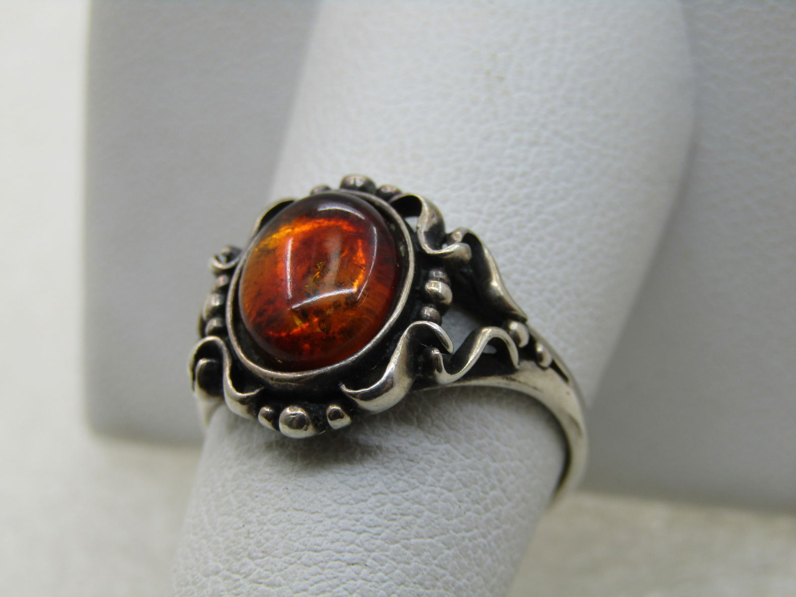 Vintage Sterling Faux Amber Ring, Sz. 8.5, Scrolled - 3