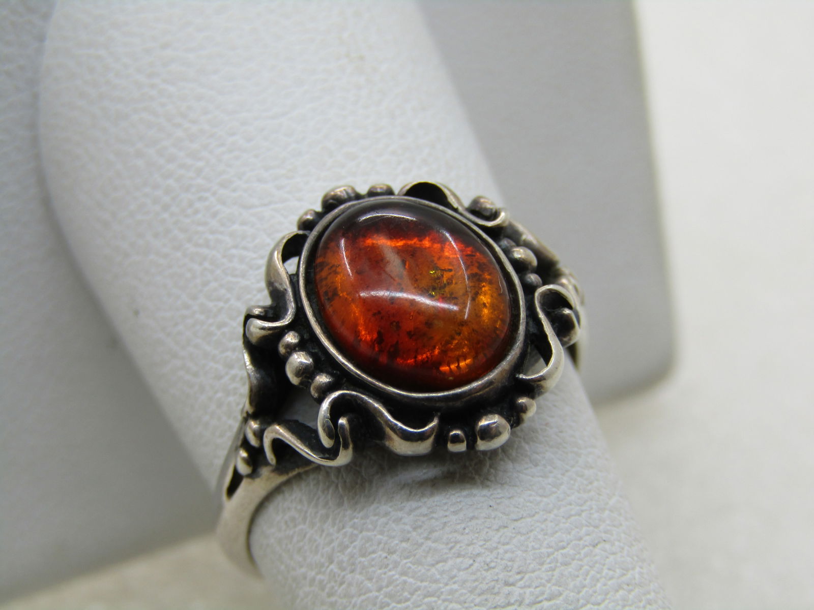 Vintage Sterling Faux Amber Ring, Sz. 8.5, Scrolled - 4