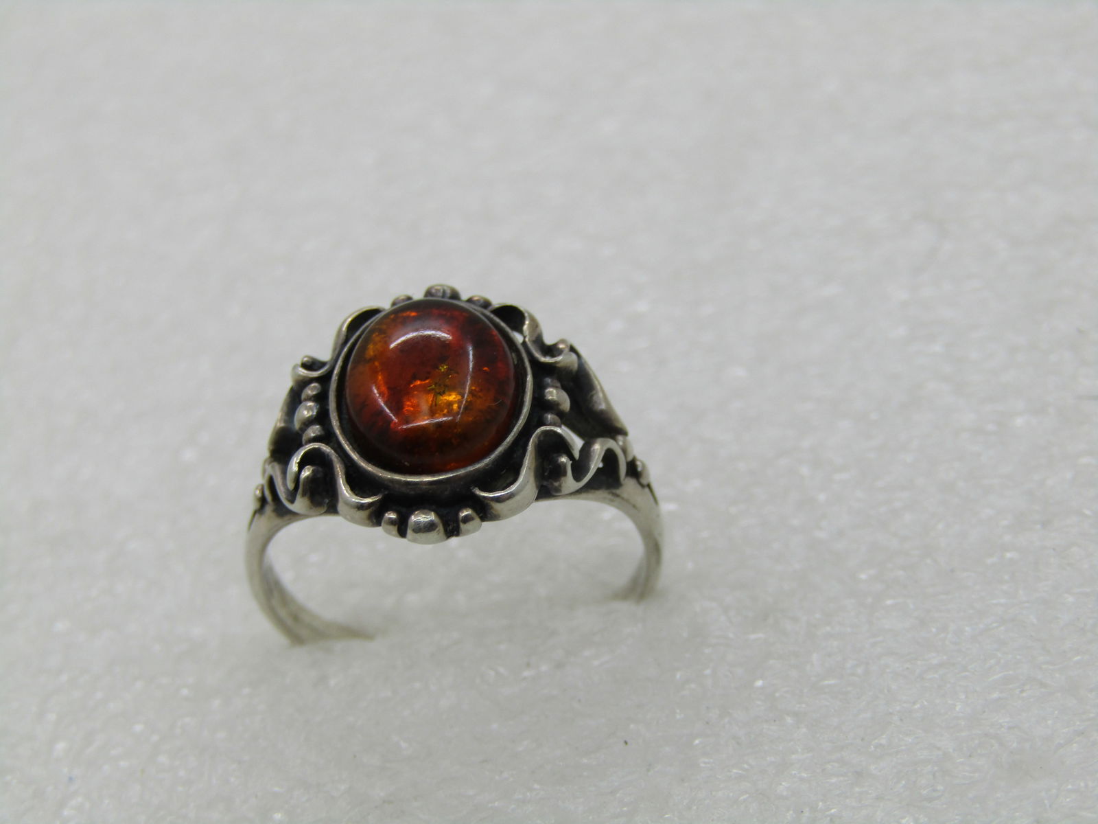Vintage Sterling Faux Amber Ring, Sz. 8.5, Scrolled - 5