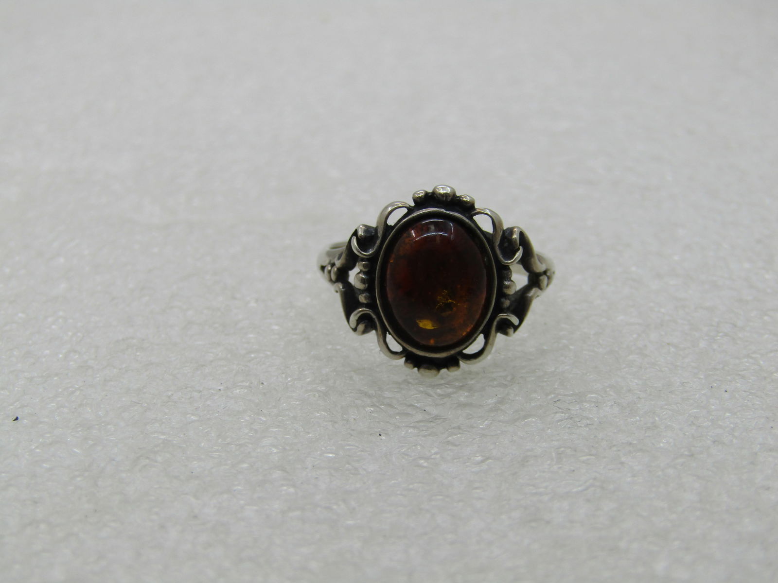 Vintage Sterling Faux Amber Ring, Sz. 8.5, Scrolled - 6